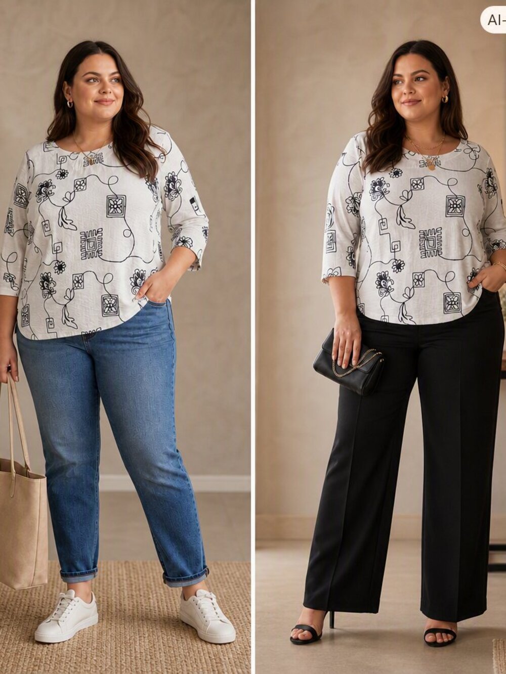 Alfred Dunner Black‑and‑White Abstract Floral Blouse – Size Large Petite